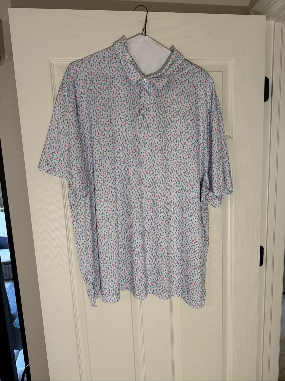 Hogan White Polo with Red & Blue Micro Print